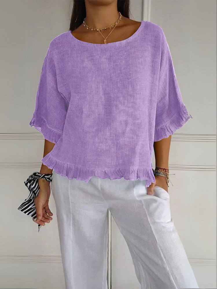 Elle | Cotton linen blouse with ruffles