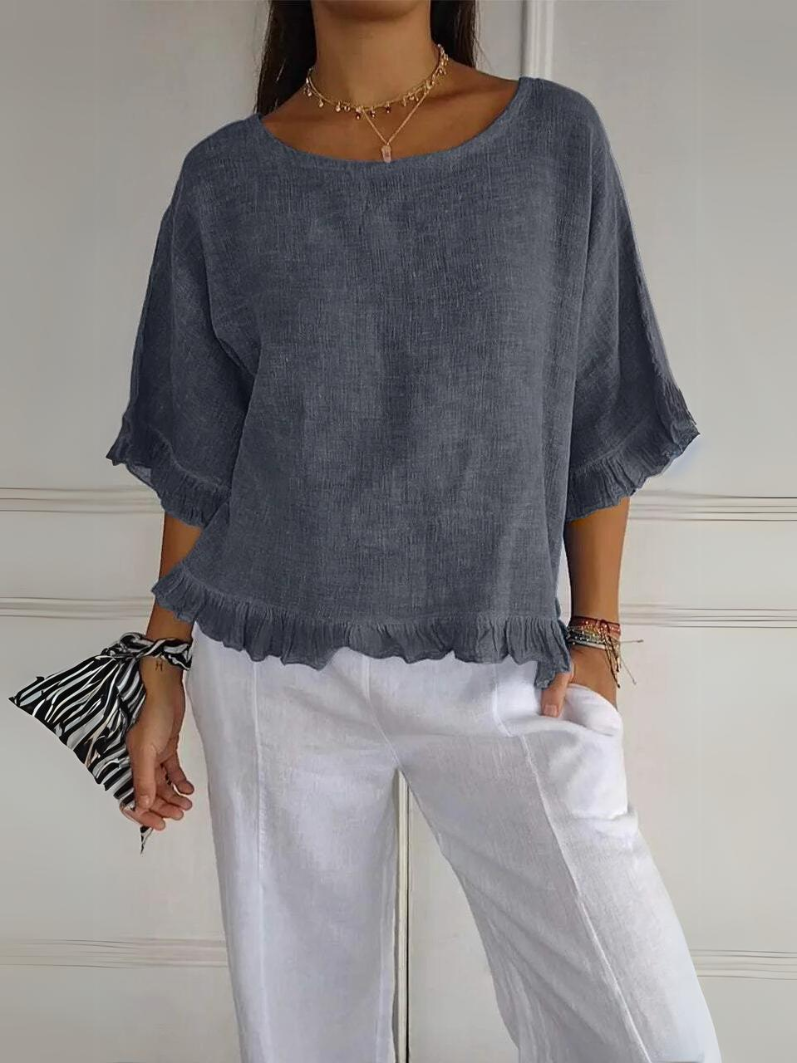Elle | Cotton linen blouse with ruffles