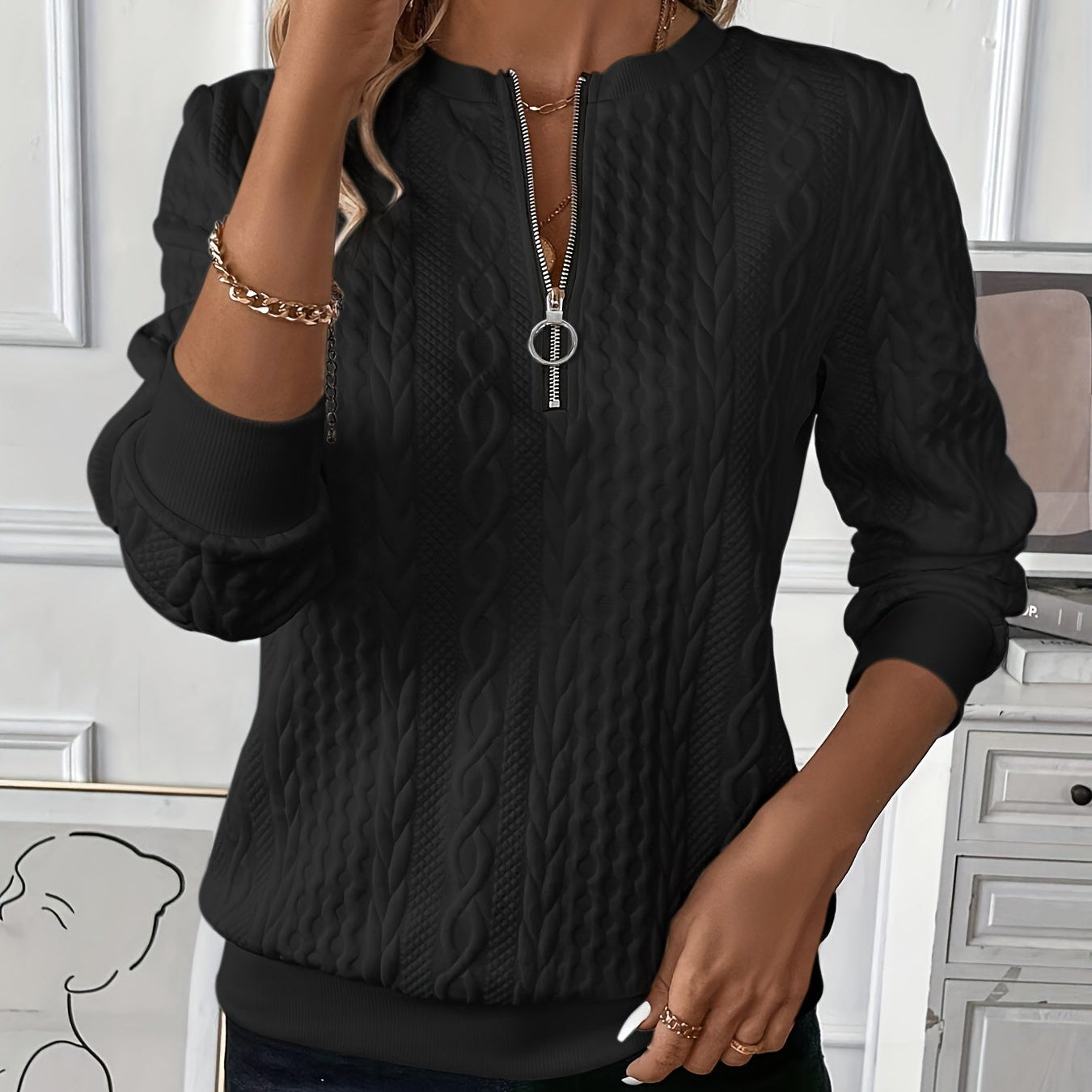 Karen™ | Classic Cable Zip Sweater