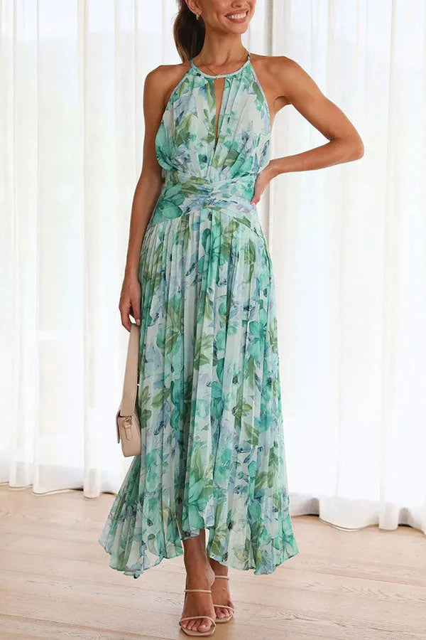 Elle | Elegant pleated floral midi dress