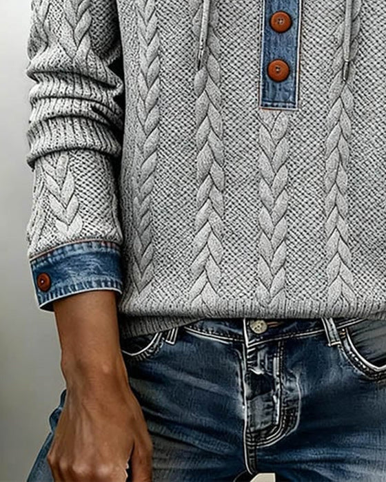 Sophie™ | Knit Hoodie with Denim Contrast