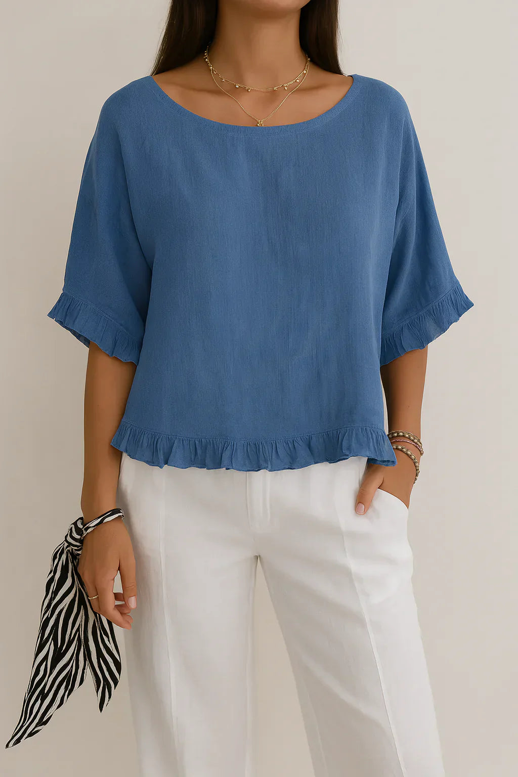 Elle | Cotton linen blouse with ruffles