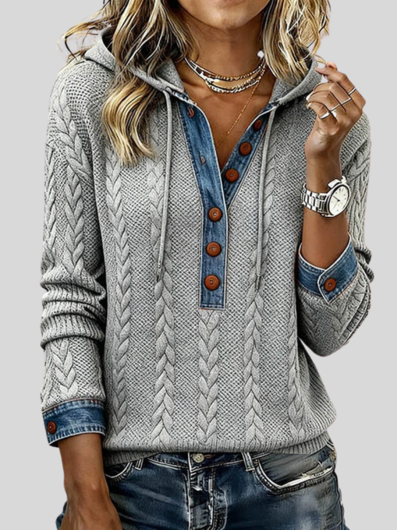 Sophie™ | Knit Hoodie with Denim Contrast