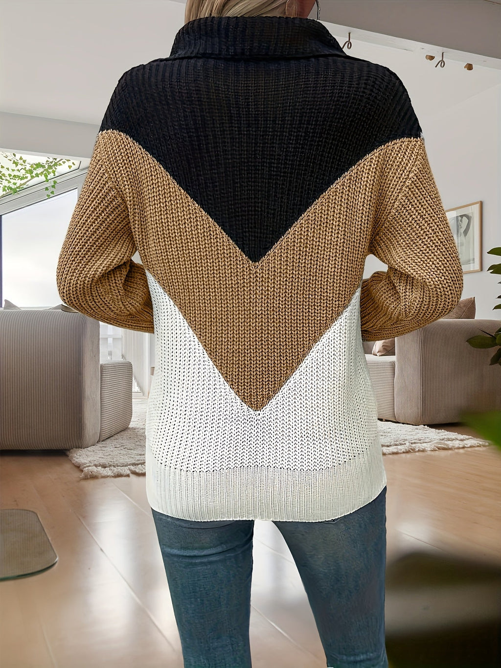 Aveline™ | Warm Color-Block Zip Knit Sweater