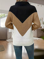 Aveline™ | Warm Color-Block Zip Knit Sweater