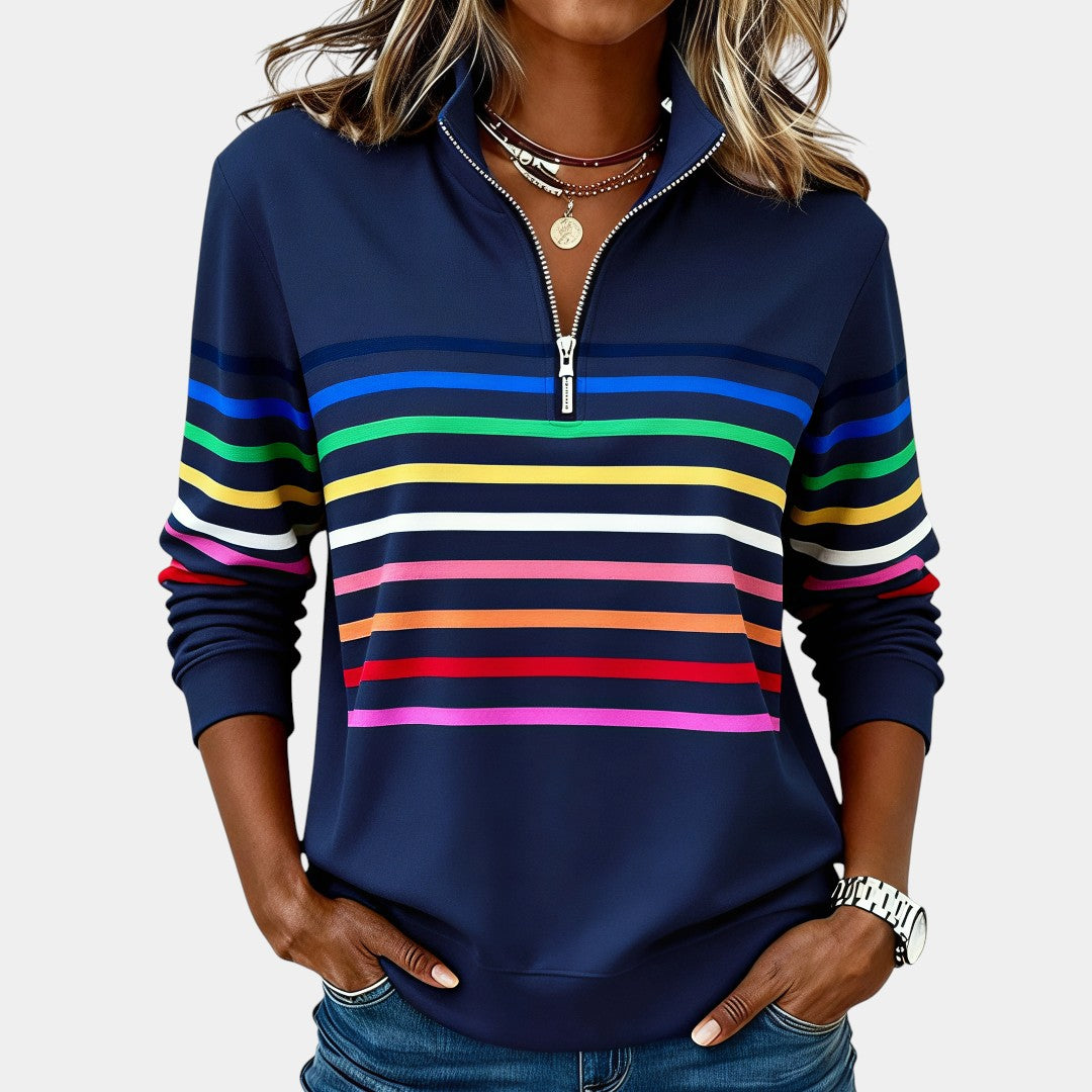 NoraStripe™ | Half-Zip Rainbow Sweater
