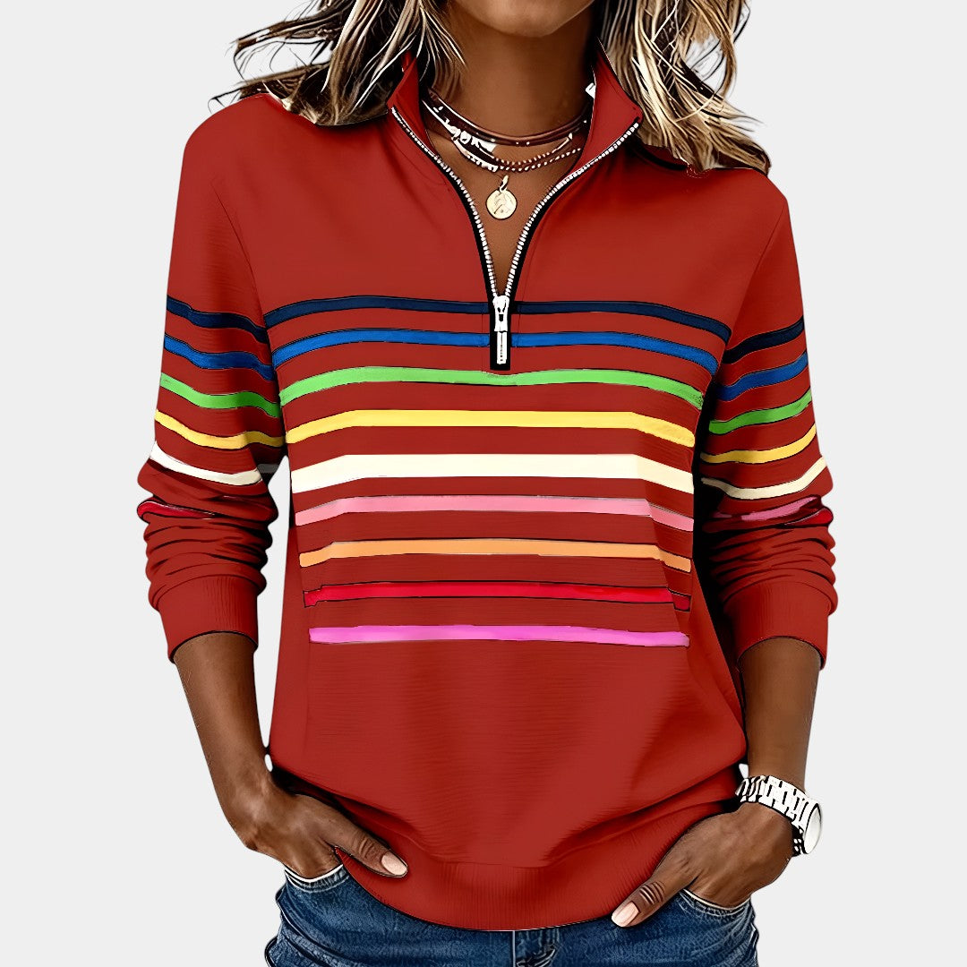 NoraStripe™ | Half-Zip Rainbow Sweater