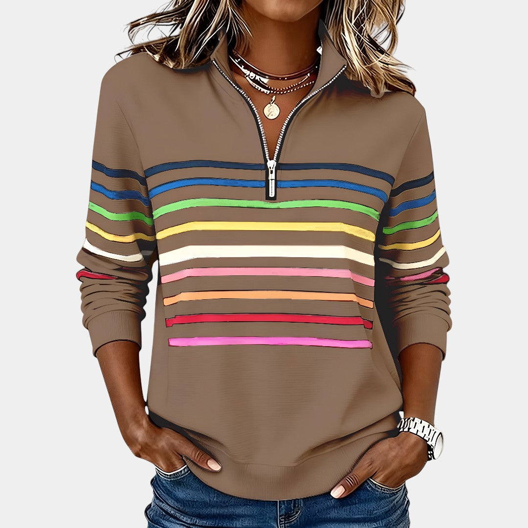 NoraStripe™ | Half-Zip Rainbow Sweater