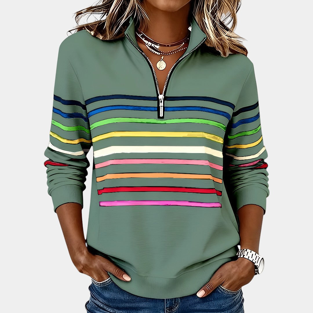 NoraStripe™ | Half-Zip Rainbow Sweater