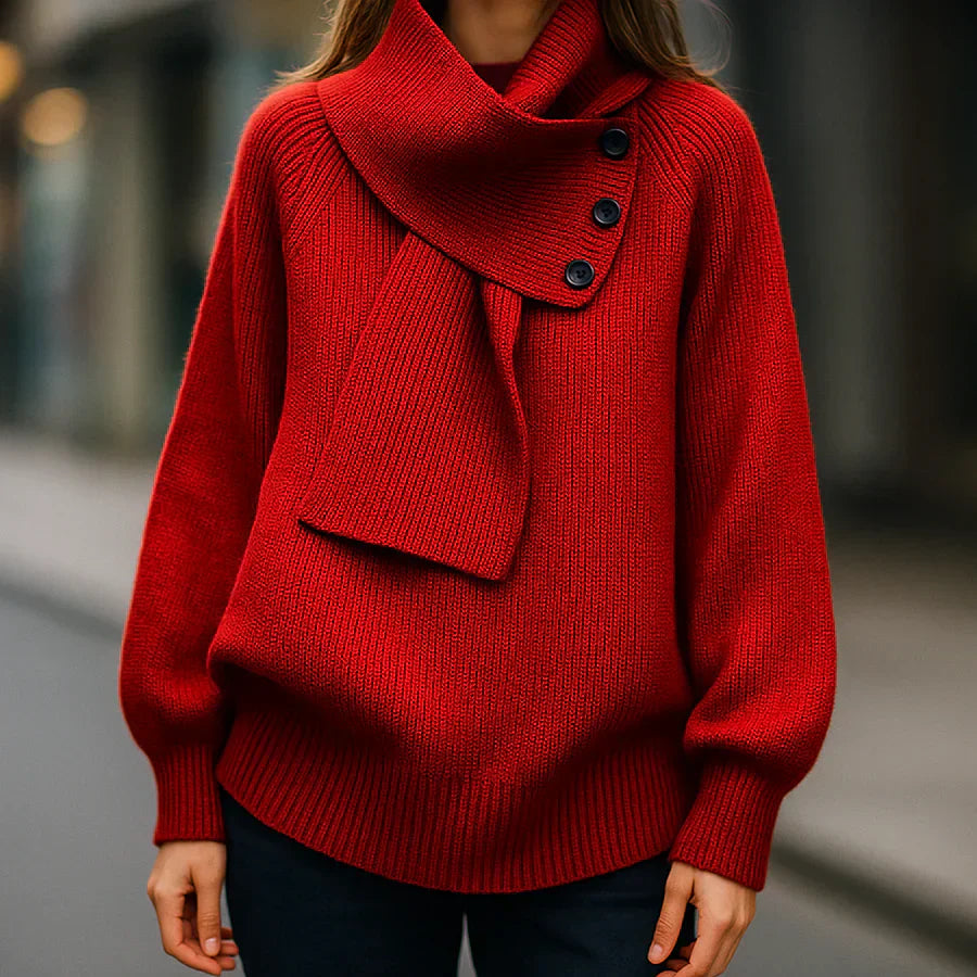 Maribel™ | Buttoned Scarf-Neck Sweater