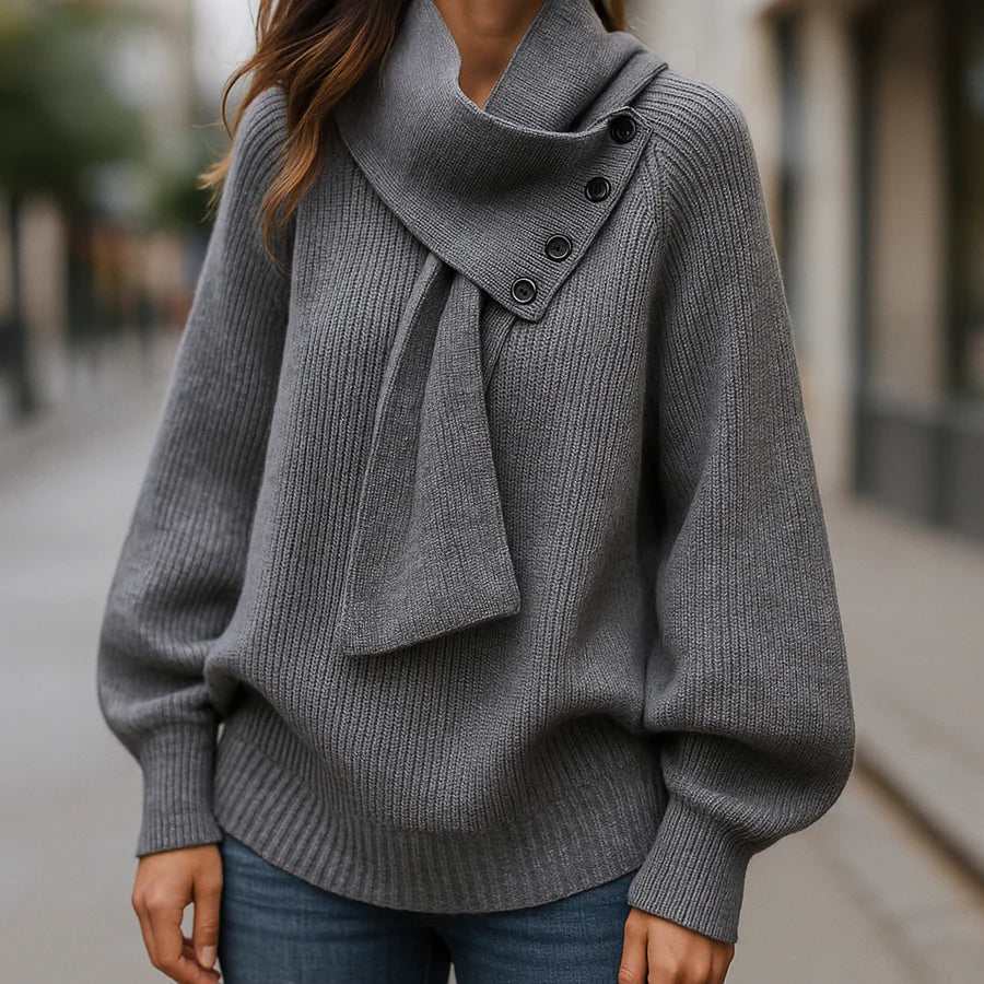Maribel™ | Buttoned Scarf-Neck Sweater