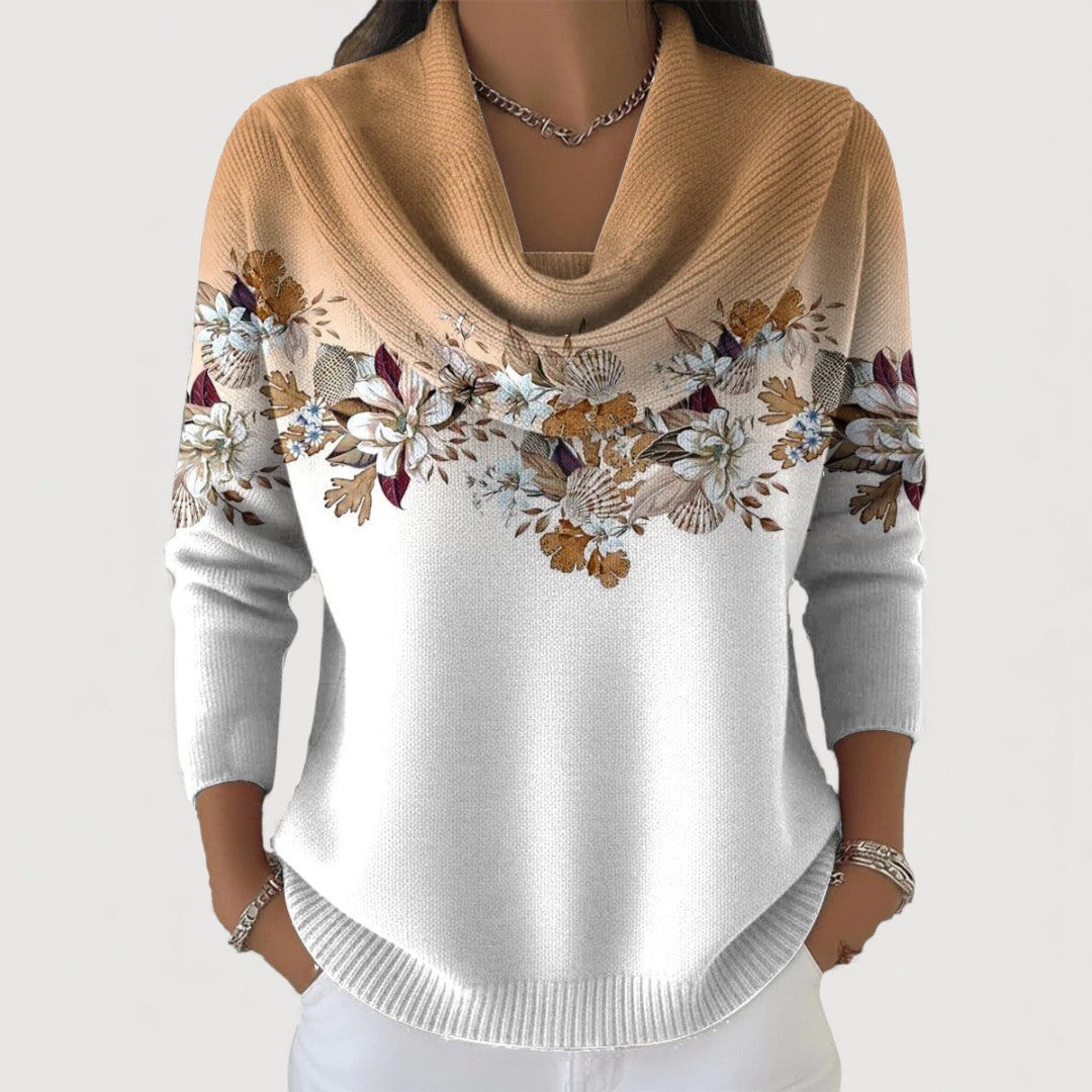 Elianne™ | Floral Cowl-Neck Knit Sweater