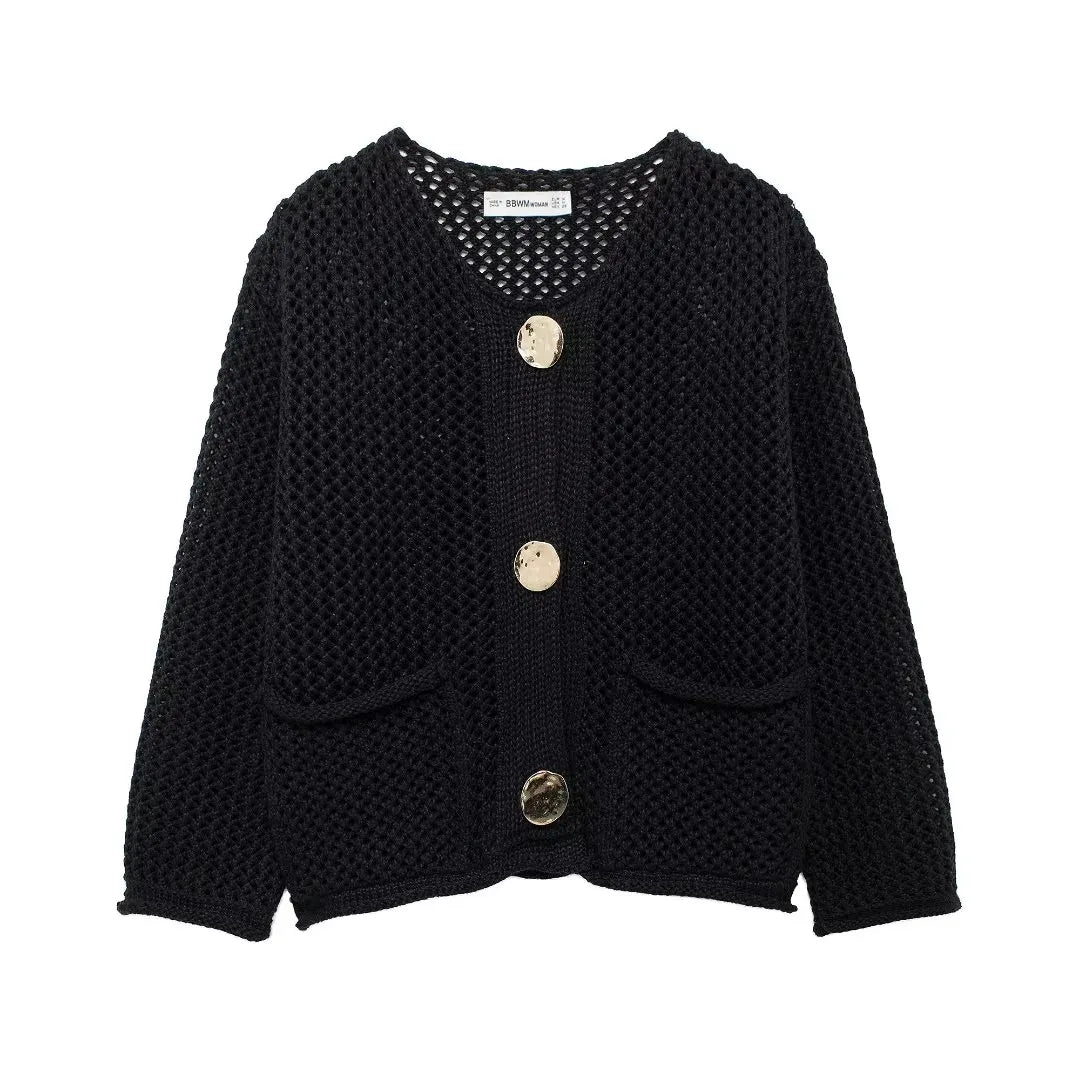 ROXY™ | Gold-Button Knitted Cardigan