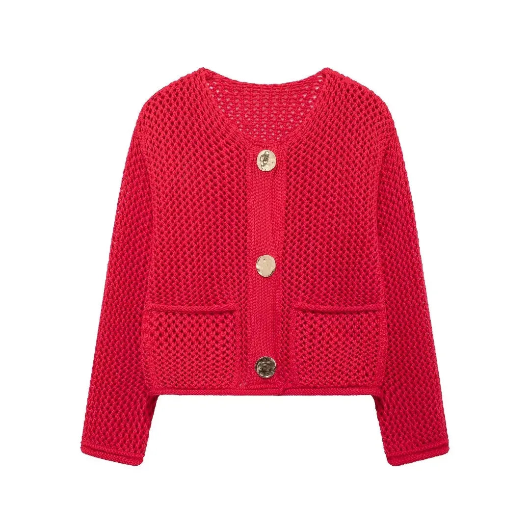 ROXY™ | Gold-Button Knitted Cardigan