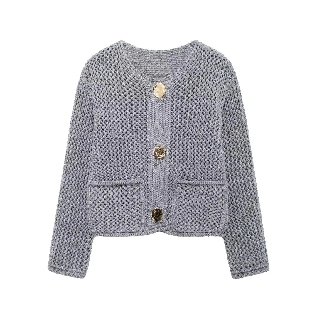 ROXY™ | Gold-Button Knitted Cardigan