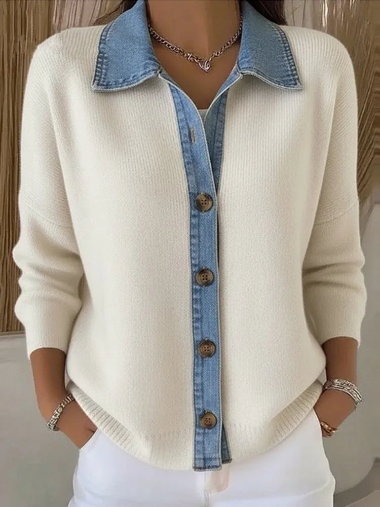 Lucia™ |  Knit Denim Collar Sweater