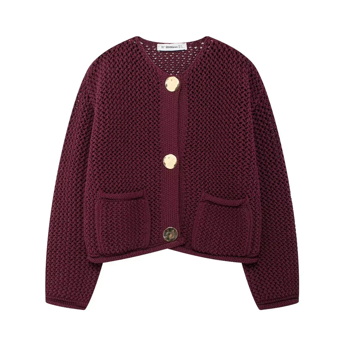 ROXY™ | Gold-Button Knitted Cardigan