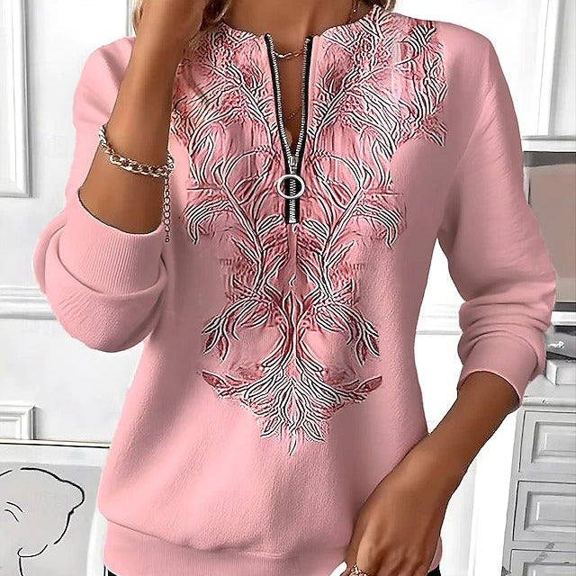 Soraya™ | Elegant Zip-Front Embroidered Sweater