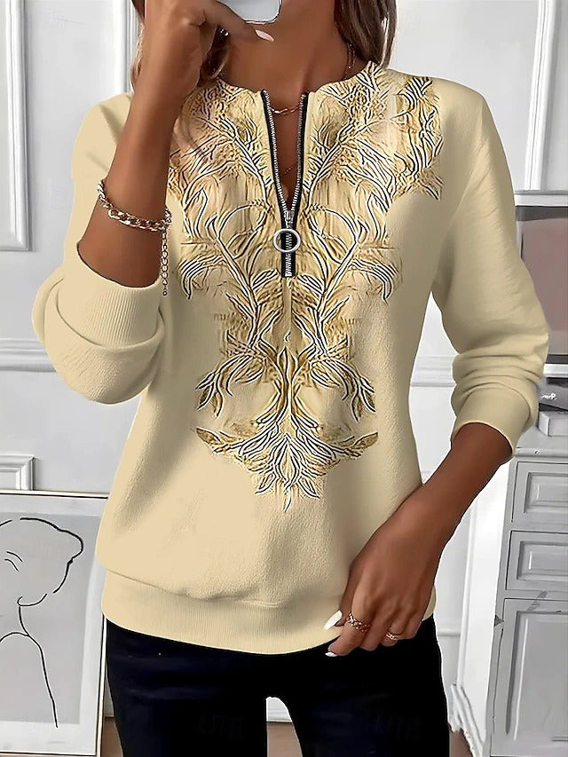 Soraya™ | Elegant Zip-Front Embroidered Sweater