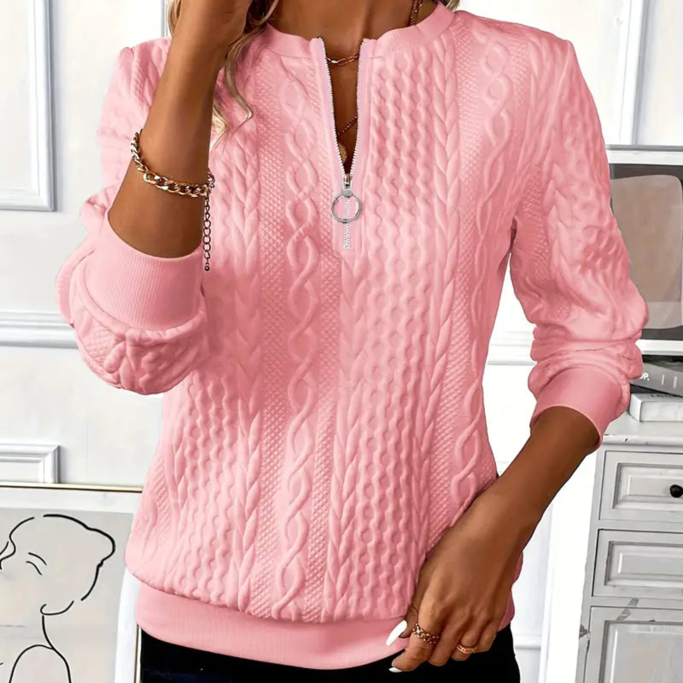 Karen™ | Classic Cable Zip Sweater